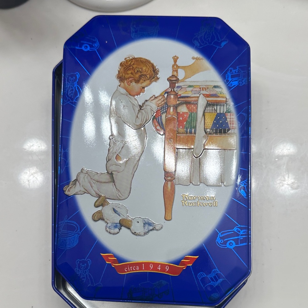 Norman Rockwell Blue Decorative Tin
